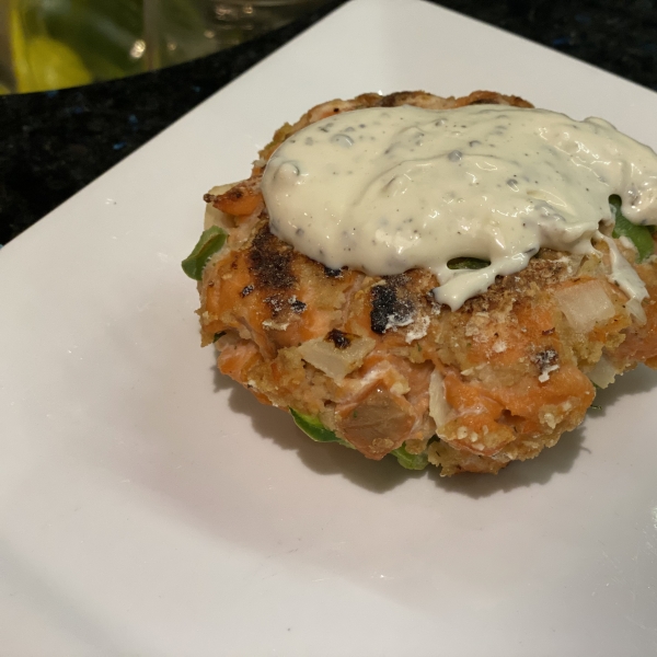 Salmon Burgers with Lemon Basil Mayo