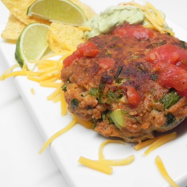 Mexican Chicken Patties with Avocado Sour Cream Spread