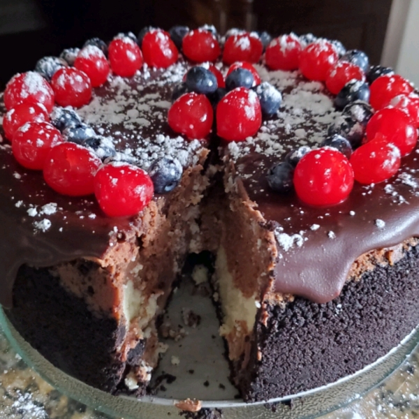 Ghirardelli Layered Chocolate Cheesecake With Ganache Glaze