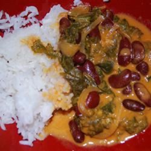 Curried Mustard Greens with Kidney Beans