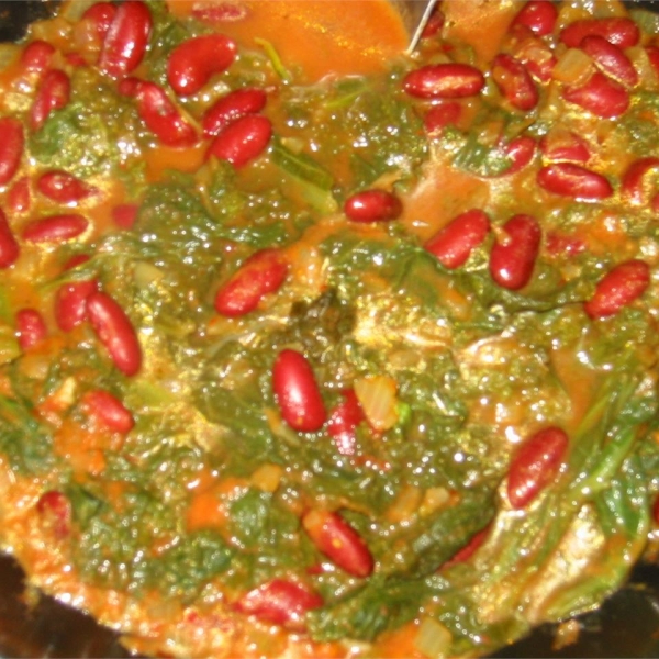 Curried Mustard Greens with Kidney Beans