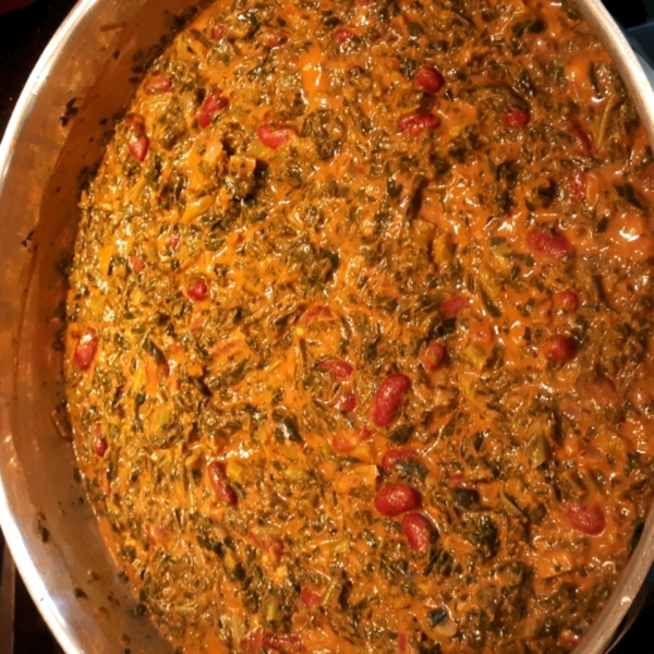 Curried Mustard Greens with Kidney Beans