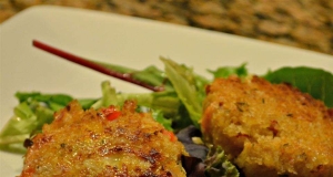 Deviled Crab Cakes on Mixed Greens with Ginger-Citrus Vinaigrette