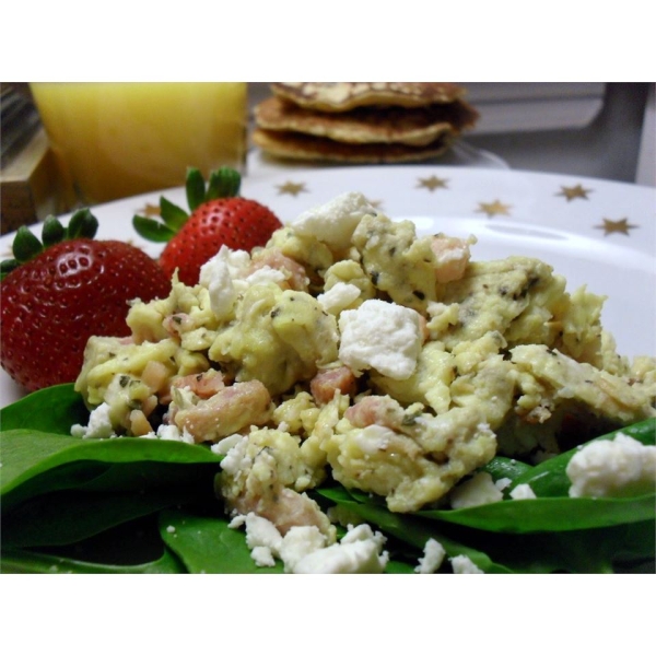 Ham, Basil, and Feta Scrambled Eggs