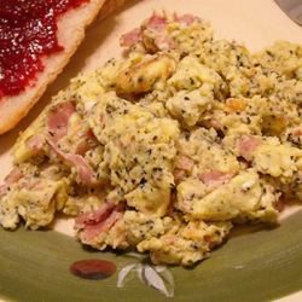 Ham, Basil, and Feta Scrambled Eggs