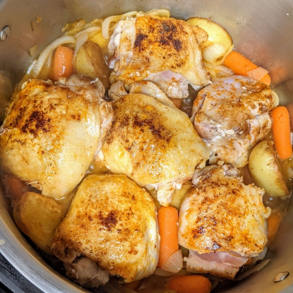 Skillet Chicken Thighs with Carrots and Potatoes