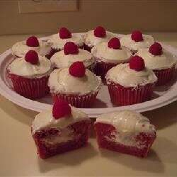 White Chocolate Mousse-Filled Raspberry Cupcakes