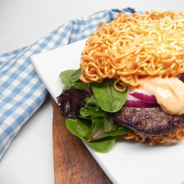 Air Fryer Ramen Bun Burger for One