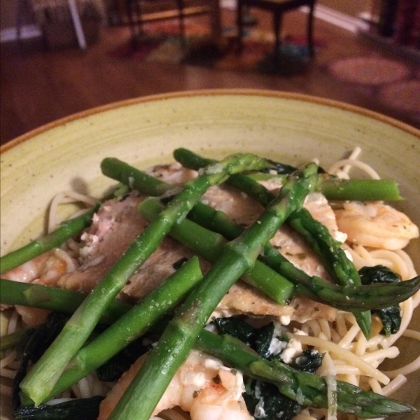 Salmon and Prawn Spaghetti