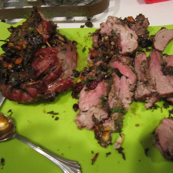 Stuffed Leg of Lamb with Balsamic-Fig-Basil Sauce