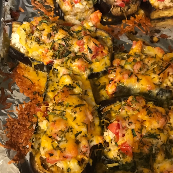 Eggplant Stuffed with Chicken and Cheese