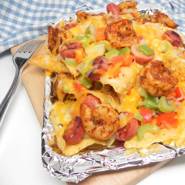 Cajun Shrimp and Andouille Nachos