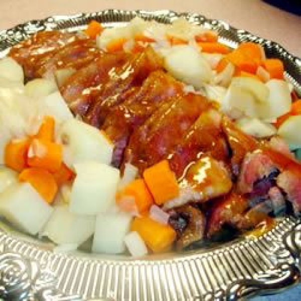 Glazed Corned Beef with Lentils