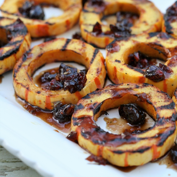 Grilled Delicata Squash with Warm Cranberry Dressing