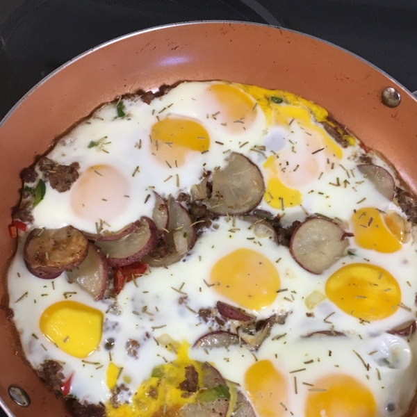 Cowboy Skillet: New Potato Medley, Italian Sausage & Eggs