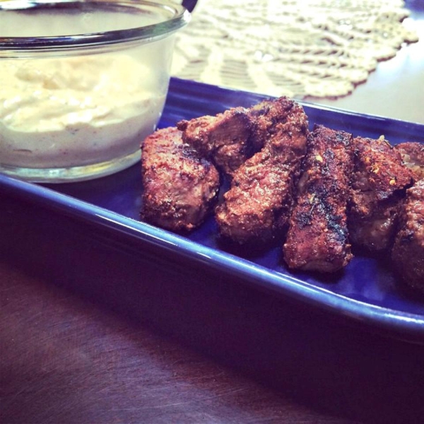Blackened Steak Bites with Blue Cheese Sauce