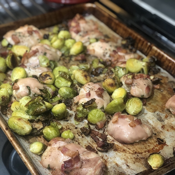 Chicken, Apple, and Brussels Sprout Sheet Pan Dinner