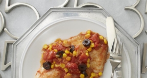 Tilapia with Tomatoes, Black Olives and Corn