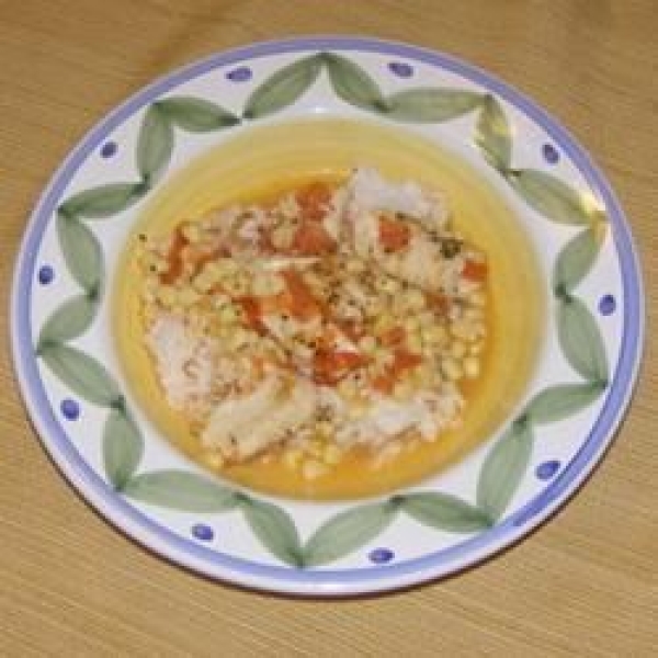 Tilapia with Tomatoes, Black Olives and Corn