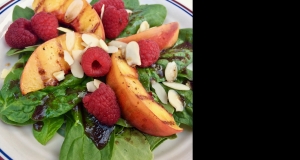 Grilled Peach Salad with Spinach and Raspberries
