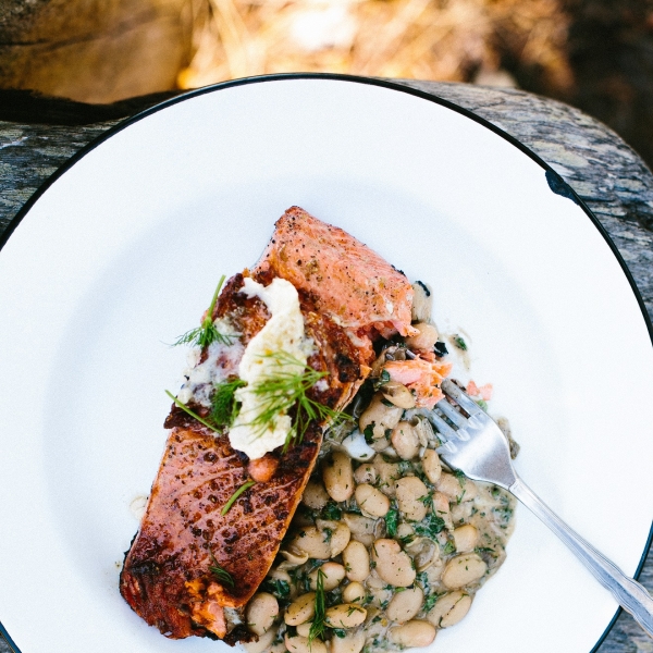 Pan-Roasted Salmon with Lime Butter and Creamy White Beans