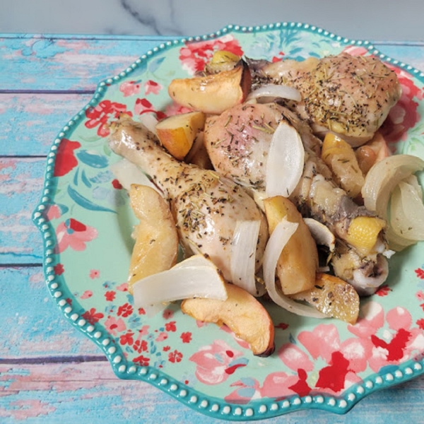 Baked Chicken Legs with Apples and Onions