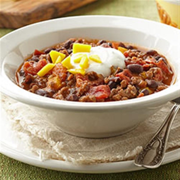 Beef and Black Bean Chili with Lime Crema