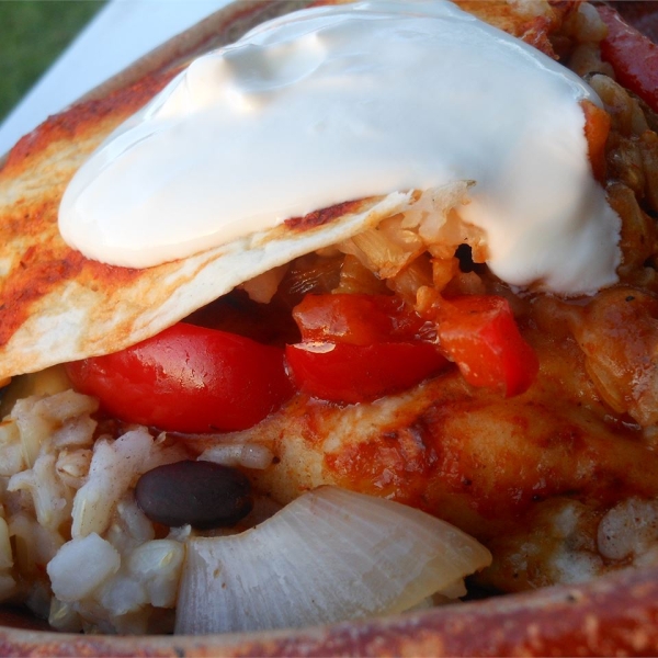 Stacked Fajita Vegetable Enchilada Casserole