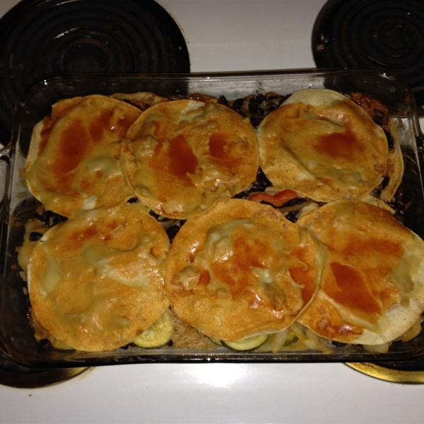 Stacked Fajita Vegetable Enchilada Casserole