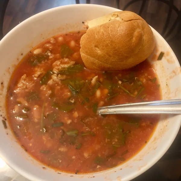 Turkey Garbanzo Bean and Kale Soup with Pasta