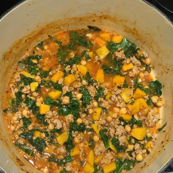 Turkey Garbanzo Bean and Kale Soup with Pasta