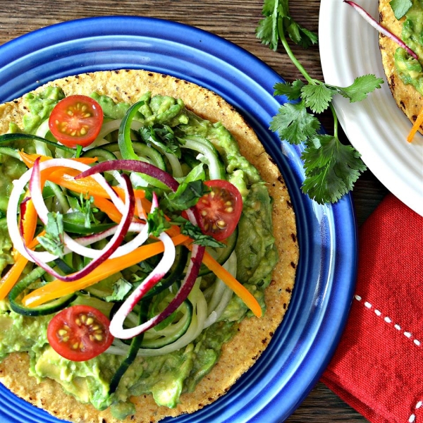 Spiralized Cucumber and Jicama Tostada Salad with Avocado