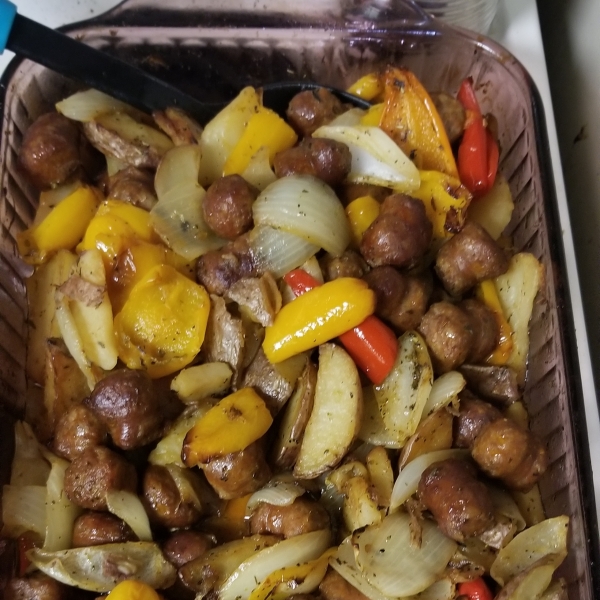 Sausage, Peppers, Onions, and Potato Bake