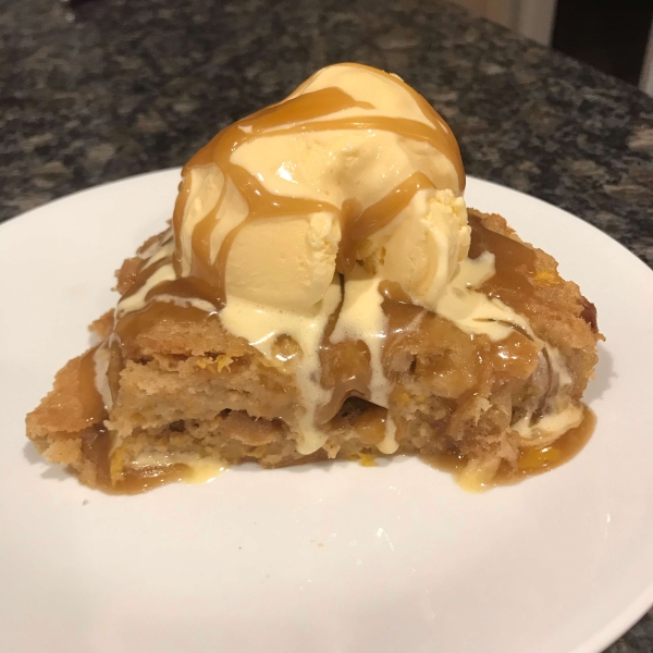 Peachy Bread Pudding with Caramel Sauce