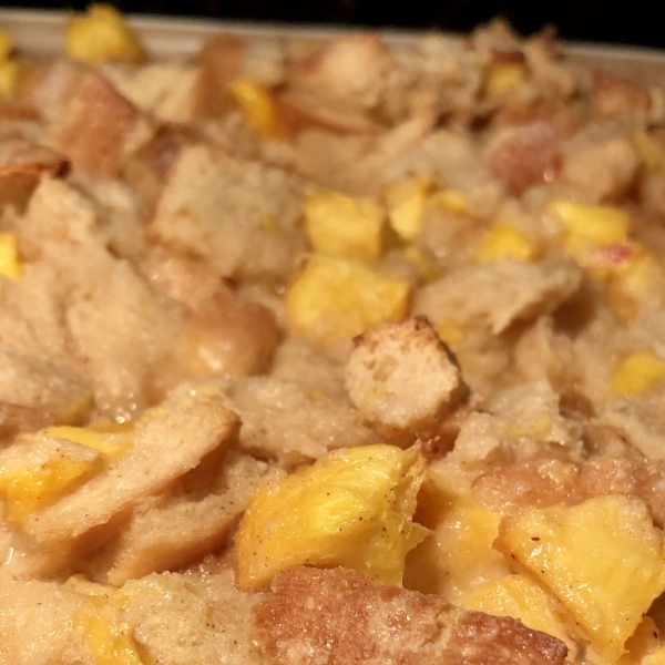 Peachy Bread Pudding with Caramel Sauce