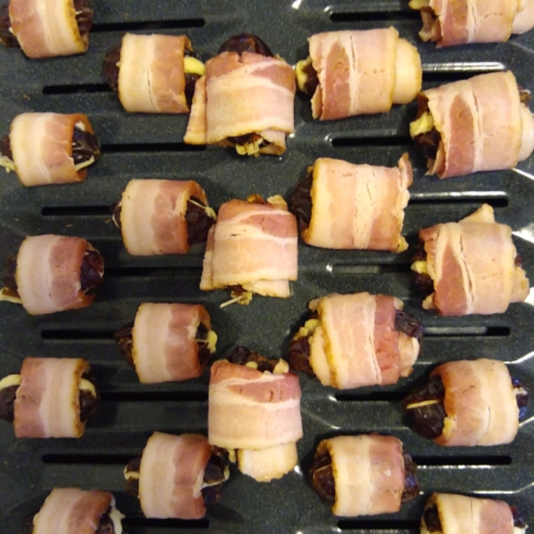 Bacon Wrapped Dates Stuffed with Blue Cheese