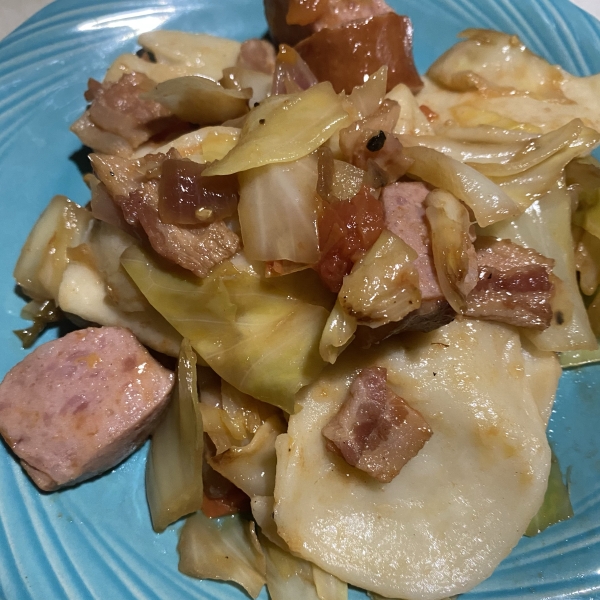 Pierogies and Cabbage