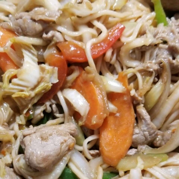 Sweet and Spicy Pork and Napa Cabbage Stir-Fry with Spicy Noodles