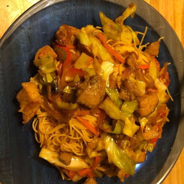 Sweet and Spicy Pork and Napa Cabbage Stir-Fry with Spicy Noodles