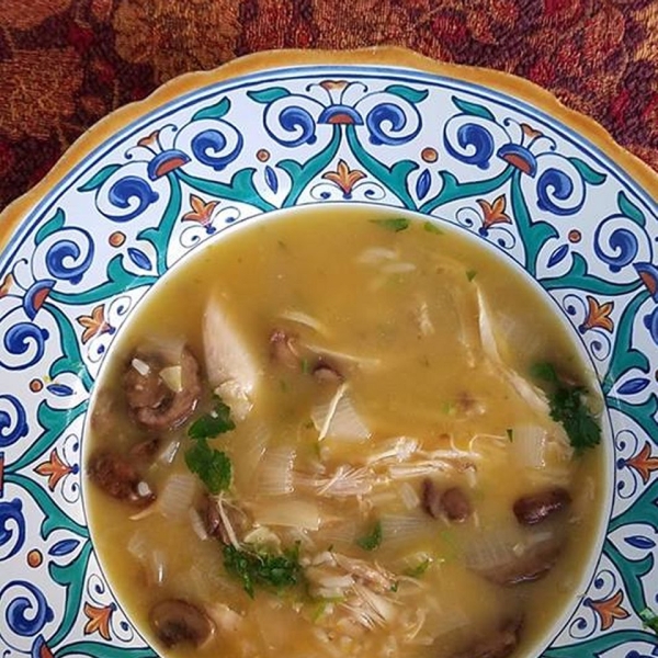 Lemony Mushroom-Chicken Soup with Rice