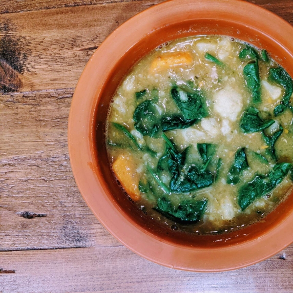 Vegan Curried Cauliflower, Sweet Potato, and Lentil Soup