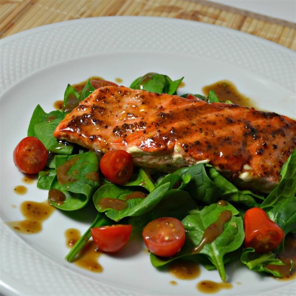 Apricot Mustard-Glazed Salmon with Arugula