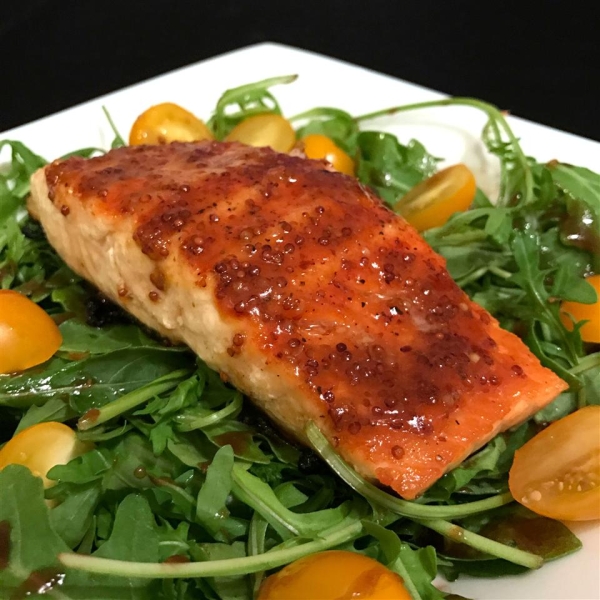 Apricot Mustard-Glazed Salmon with Arugula