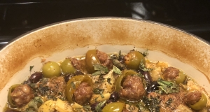 Spicy Mediterranean Chicken with Sausage-Stuffed Cherry Peppers