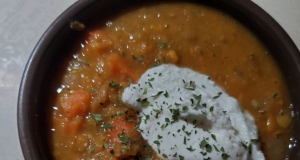 Sweet Potato, Carrot, Apple, and Red Lentil Soup