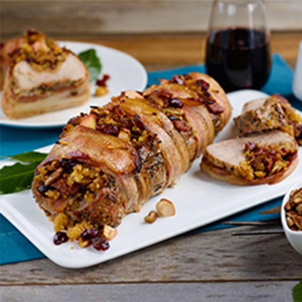 Cornbread-Stuffed Bacon-Wrapped Pork Tenderloin