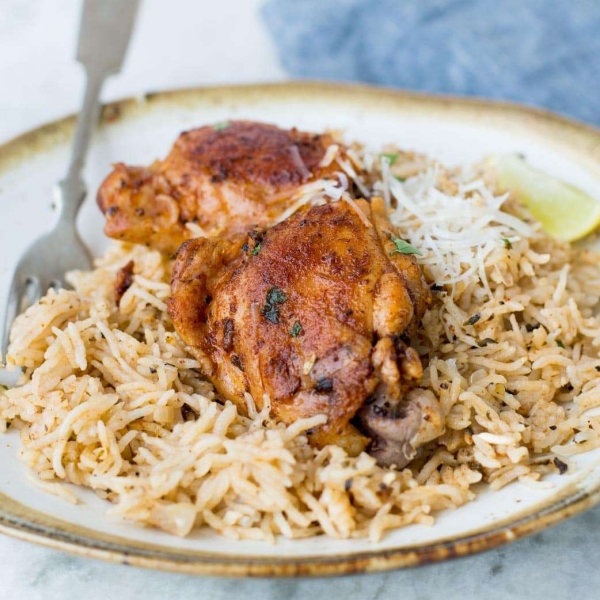 Instant Pot® Garlic-Herb Chicken Thighs and Rice