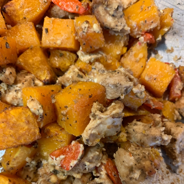 Garlic-Feta Roasted Butternut Squash with Chicken