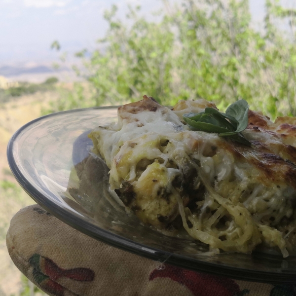 Spaghetti Squash with Pesto and Tofu