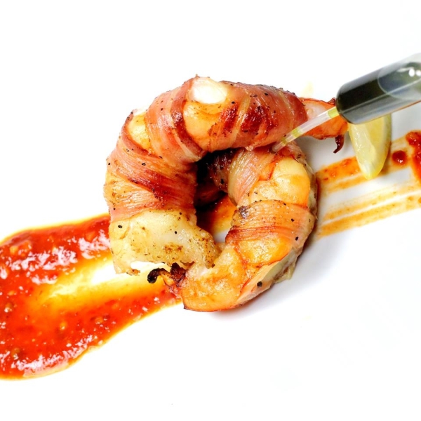 Pancetta Wrapped Shrimp with Chipotle Vinaigrette and Cilantro Oil